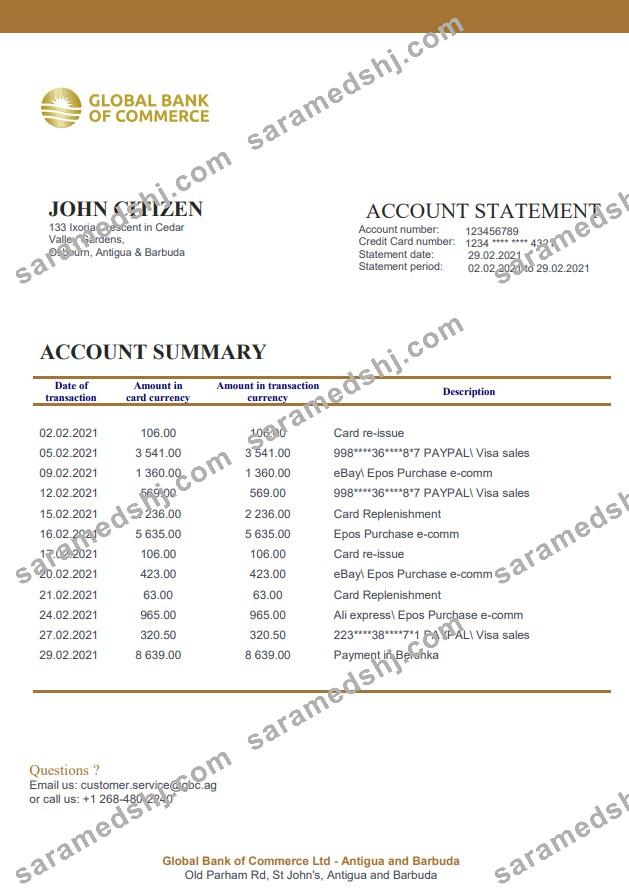 Antigua and Barbuda Global Bank of Commerce bank statement xls